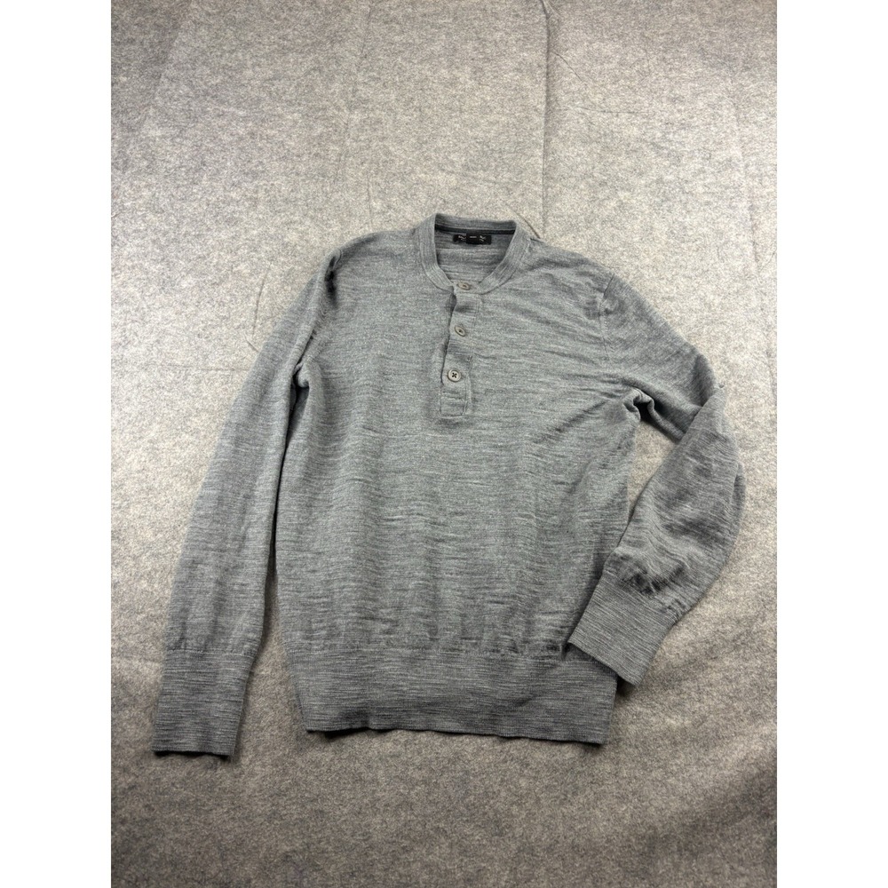 Banana Republic Pure Merino Wool Knit Henley L/S Sweater Mens L Preppy Academia